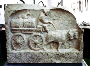 Hier bewacht der Spitz offensichtlich einen Weintransport
200 bis 230 nach Chr.,Römisches Museum in Augsburg, Autengruber-Thüry, S. 276