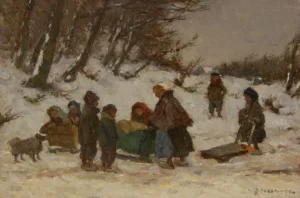 Winterwanderung mit dem Kind im Schlitten
Gemälde von Johannes Evert Hendrik Akkeringa (1861-1942)