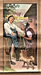 Ausschnitt eines nicht genau datierten Rollbildes für den Schulunterricht (Deutsches Reich)
Märchen: Hans im Glück,
Entwurf von Paul Hey