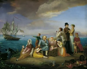 Die Auswanderer nach Amerika, um 1850
Ölgemälde von Franz Wilhelm Harsewinkel (1796-1872), Westfälisches Landesmuseum Münster