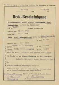 1951 Deckbescheinigung des schwarzen Großspitzrüden Armin v. Juchenhof, DDR