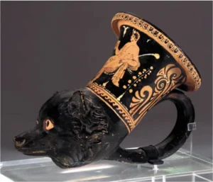 Rhyton mit rotfiguriger Malerei, Apulien ca. 350-340 v. Chr. 