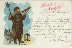 Ein Nachtwächter mit Spitz
Ansichtskarte 1900